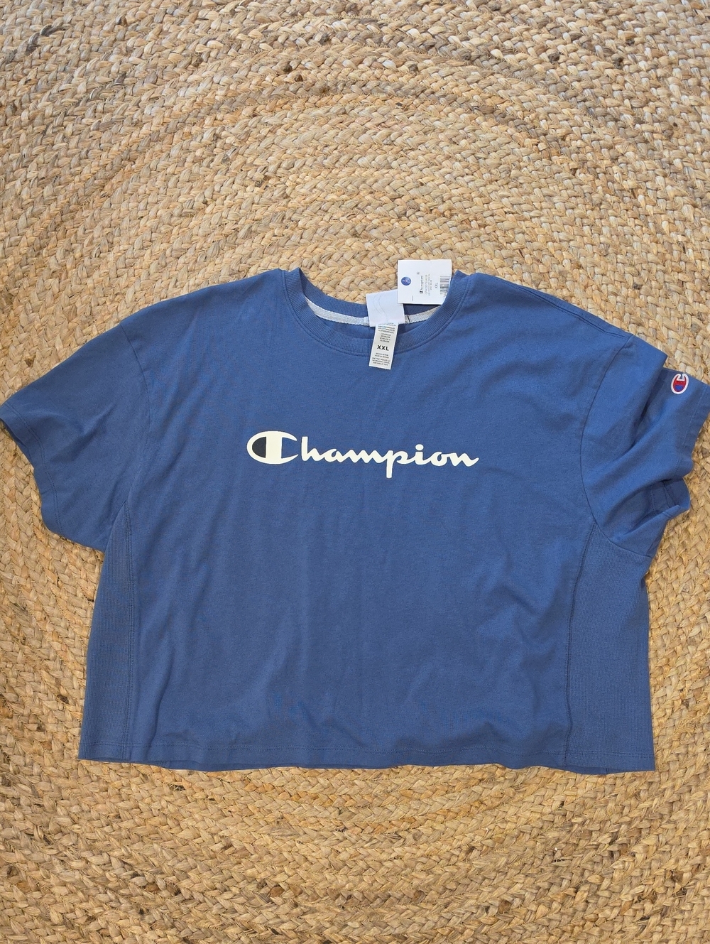 Champion Women's Navy Script Logo Crop Top